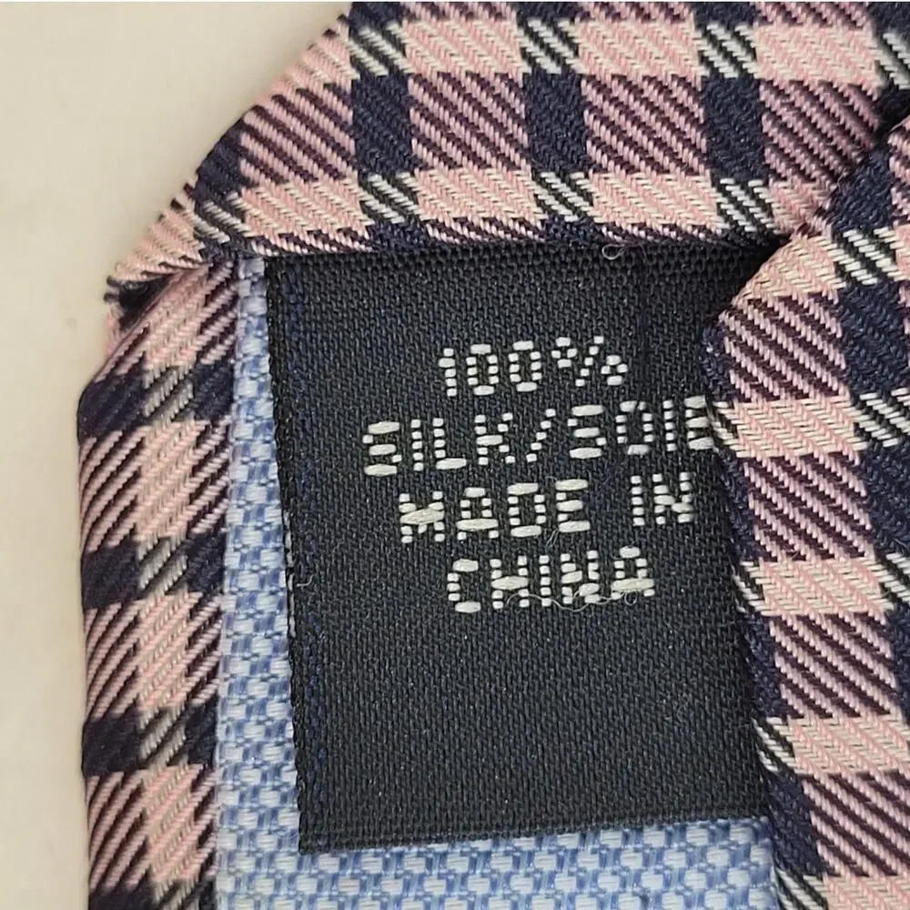 Tommy Hilfiger Necktie‎ Gift Silk Gingham Plaid Pink Black Mens Classic Tie